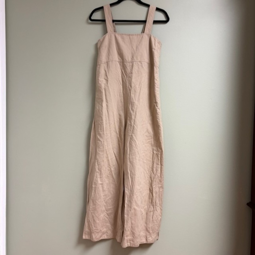 Uniqlo Womens Linen Blend Jumpsuit Size XS Wide Leg Coastal Beach Minimalist